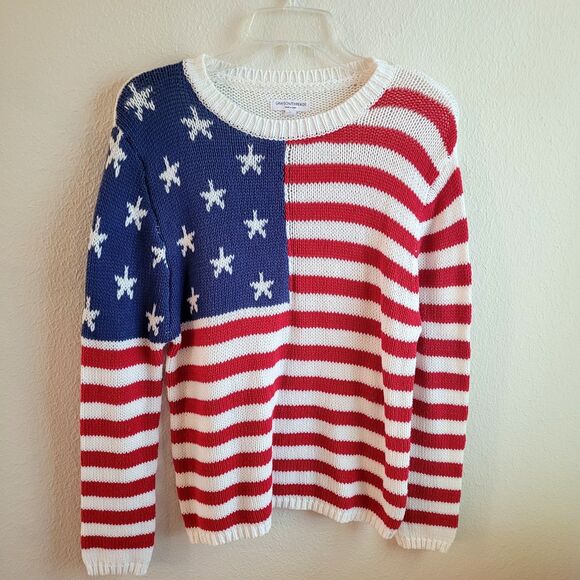 GRAYSON THREADS Sweater Flag Crew Neck Knit Small Lightweight Patriotic Pullover - Picture 7 of 11